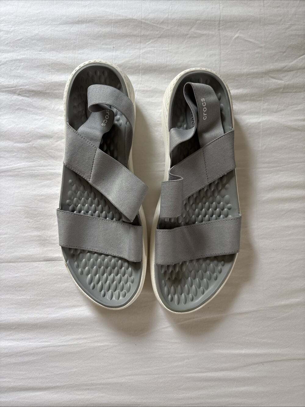 Crocs Literide Stretch Straps Sandals Gray Open Toe Sling back Cushion Womans 11